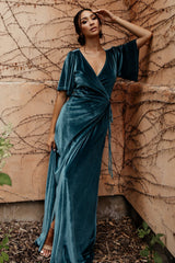 Meghan Velvet Wrap Maxi Dress | Baltic Born Persian Blue