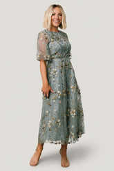 Arabella Embroidered Tulle Maxi Dress | Baltic Born Dusty Blue Floral