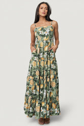 Silvia Tiered Maxi Dress | Baltic Born Sage Lemon Print