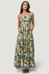 Silvia Tiered Maxi Dress | Baltic Born Sage Lemon Print
