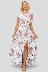 Naomi Short Sleeve Maxi Dress | Baltic Born Off White + Rose Floral