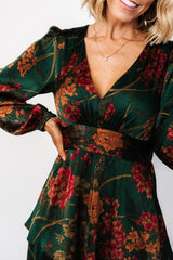 Montrouge Tiered Satin Dress | Baltic Born Emerald Floral