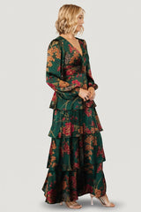 Montrouge Tiered Satin Dress | Baltic Born Emerald Floral