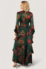 Montrouge Tiered Satin Dress | Baltic Born Emerald Floral