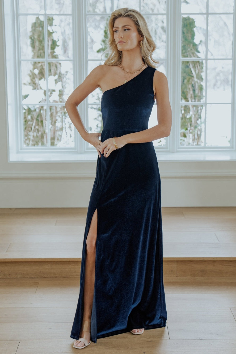 Tatiana Velvet One Shoulder Maxi Dress | Baltic Born Navy