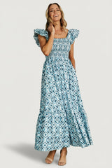 Zoey Smocked Maxi Dress | Baltic Born Blue Print