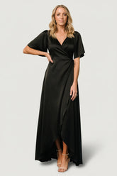 Vara Satin Maxi Wrap Dress | Baltic Born Black