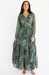 Johanna Maxi Dress | Baltic Born Deep Moss + Purple Floral