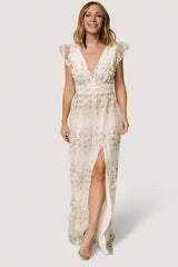 Eva Embroidered Maxi Dress | Baltic Born White + Gold