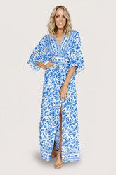 Watson Kimono Maxi Dress | Baltic Born Blue + White