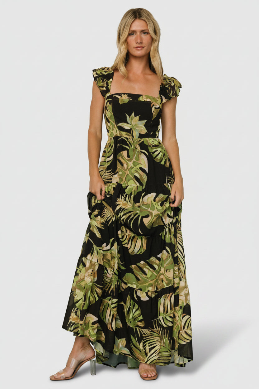 Encinitas Maxi Dress | Baltic Born Tropical Green + Black