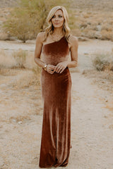 Tatiana Velvet One Shoulder Maxi Dress | Baltic Born Bronze