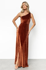 Tatiana Velvet One Shoulder Maxi Dress | Baltic Born Bronze