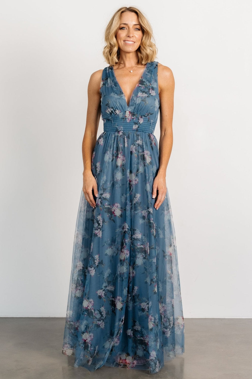 Kamila Tulle Maxi Dress | Baltic Born Blue Multi Floral