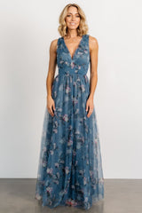 Kamila Tulle Maxi Dress | Baltic Born Blue Multi Floral