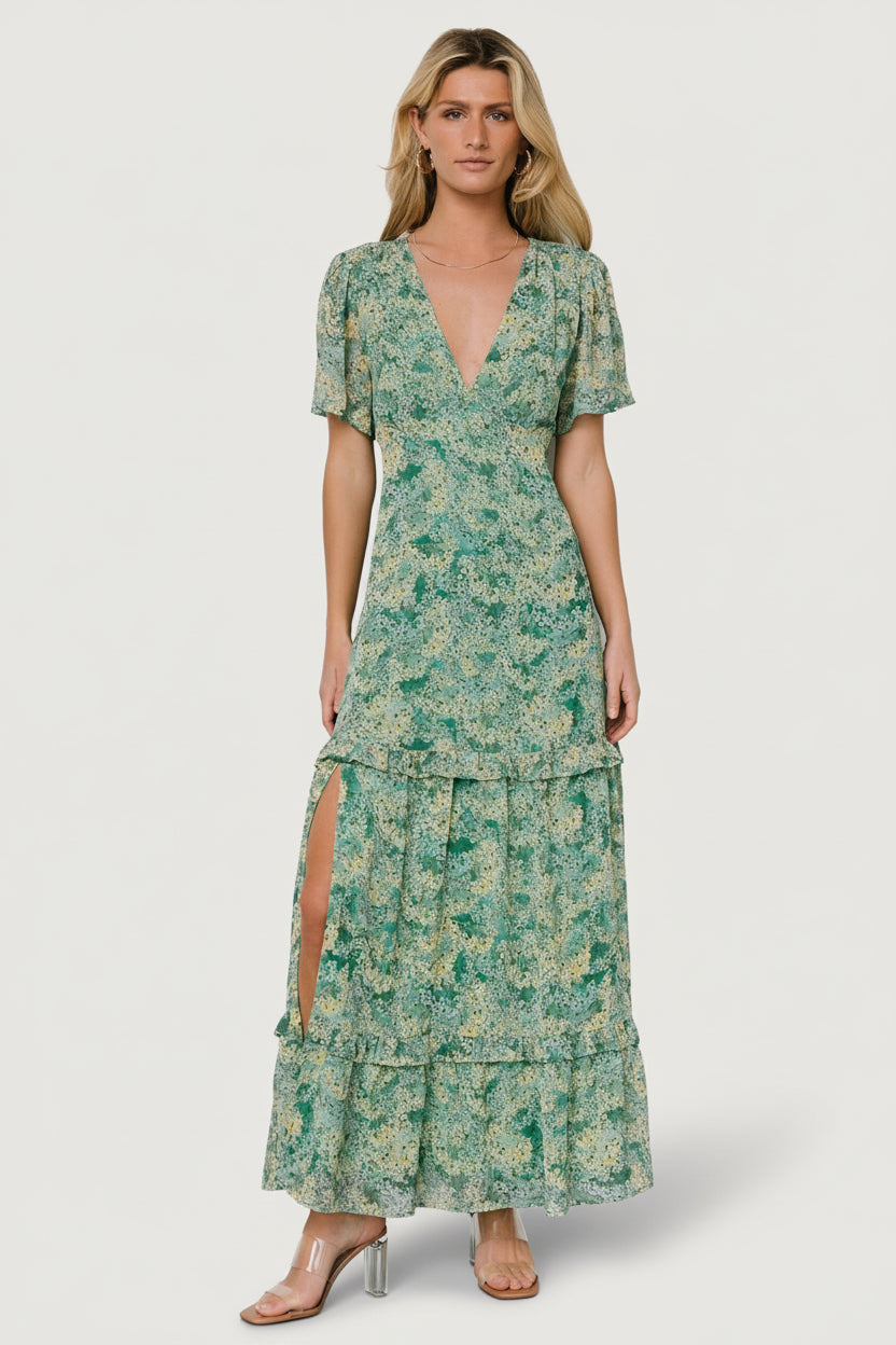 Audrey Deep V Maxi Dress | Baltic Born Green Floral