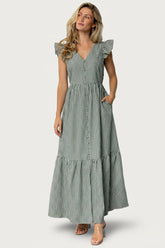 Hettie Button Maxi Dress | Baltic Born Green Stripe