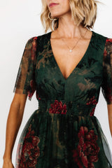 Cressida Tulle Maxi Dress | Baltic Born Dark Green + Red Floral