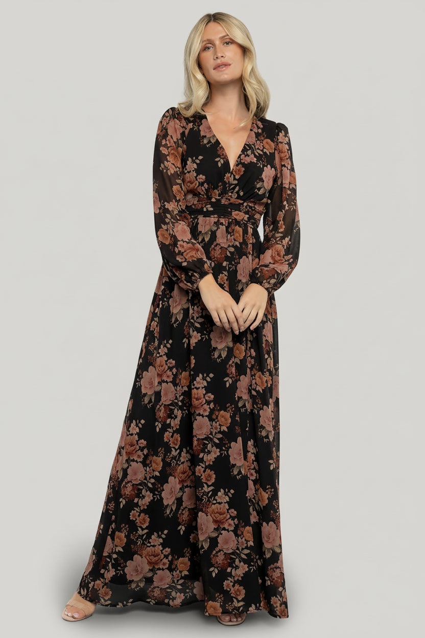 Adira Maxi Dress | Baltic Born Black + Mauve Floral