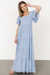 Lenora Smocked Dotted Maxi Dress | Baltic Born Dusty Blue