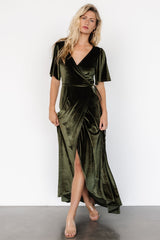 Katelyn Velvet Maxi Wrap Dress | Baltic Born Dark Olive