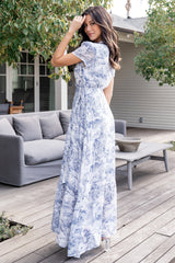 Dulce Wrap Maxi Dress | Baltic Born White + Blue Print
