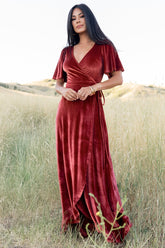 Katelyn Velvet Maxi Wrap Dress | Baltic Born Terracotta