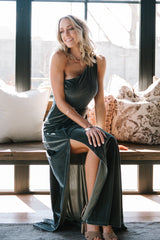 Tatiana Velvet One Shoulder Maxi Dress | Baltic Born Eucalyptus