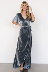 Katelyn Velvet Maxi Wrap Dress | Baltic Born Dusty Blue