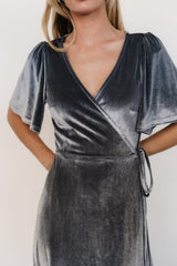Katelyn Velvet Maxi Wrap Dress | Baltic Born Dusty Blue