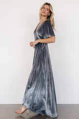 Katelyn Velvet Maxi Wrap Dress | Baltic Born Dusty Blue