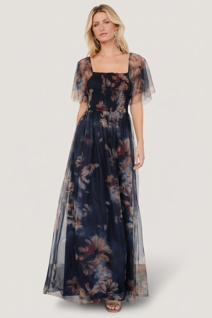Cassandra Tulle Maxi Dress | Baltic Born Dark Blue Floral