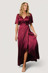 Vara Satin Maxi Wrap Dress | Baltic Born Mulberry