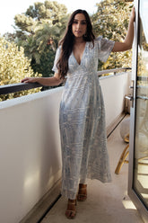 Skyla Deep V Maxi Dress | Baltic Born Blue Print