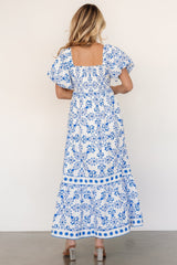 Lexa Smocked Maxi Dress | Baltic Born Off White + Blue Floral