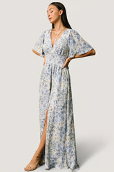 Verona Smocked Maxi Dress | Baltic Born White + Blue Print