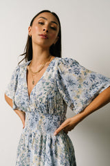 Verona Smocked Maxi Dress | Baltic Born White + Blue Print