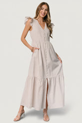 Hettie Button Maxi Dress | Baltic Born Beige Stripe