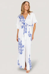 Florina Kimono Maxi Dress | Baltic Born White + Blue