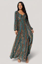 Aurora Velvet Maxi Dress | Baltic Born Jade + Bronze Floral