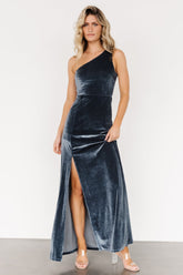 Tatiana Velvet One Shoulder Maxi Dress | Baltic Born Slate Blue