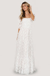 Paloma Smocked Feather Maxi Dress | Baltic Born Off White