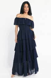 Carina Off Shoulder Maxi Dress | Baltic Born Navy