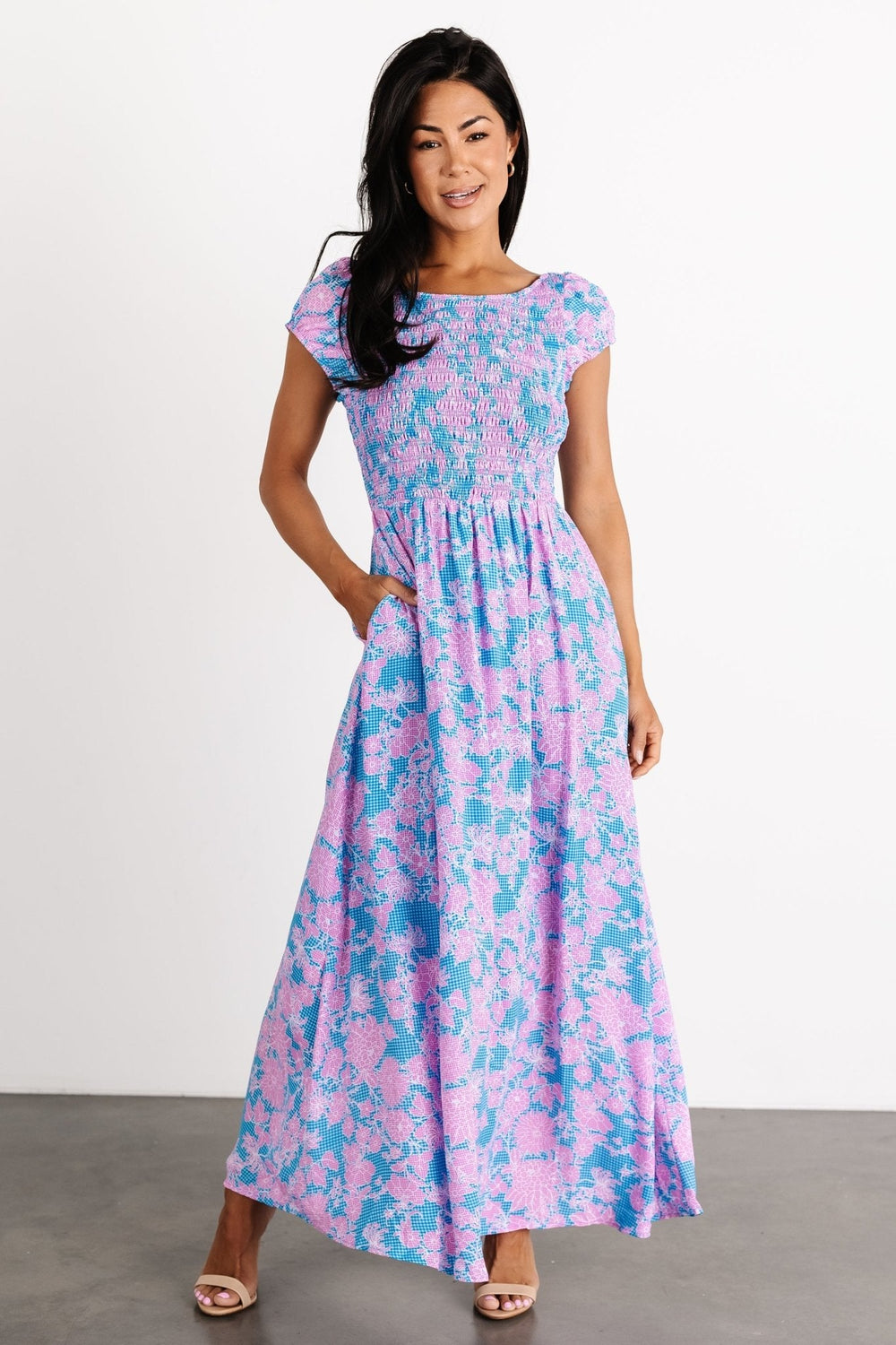 Tabitha Open Back Maxi Dress | Baltic Born Blue + Pink