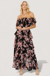 Carina Off Shoulder Maxi Dress | Baltic Born Black + Mauve Floral