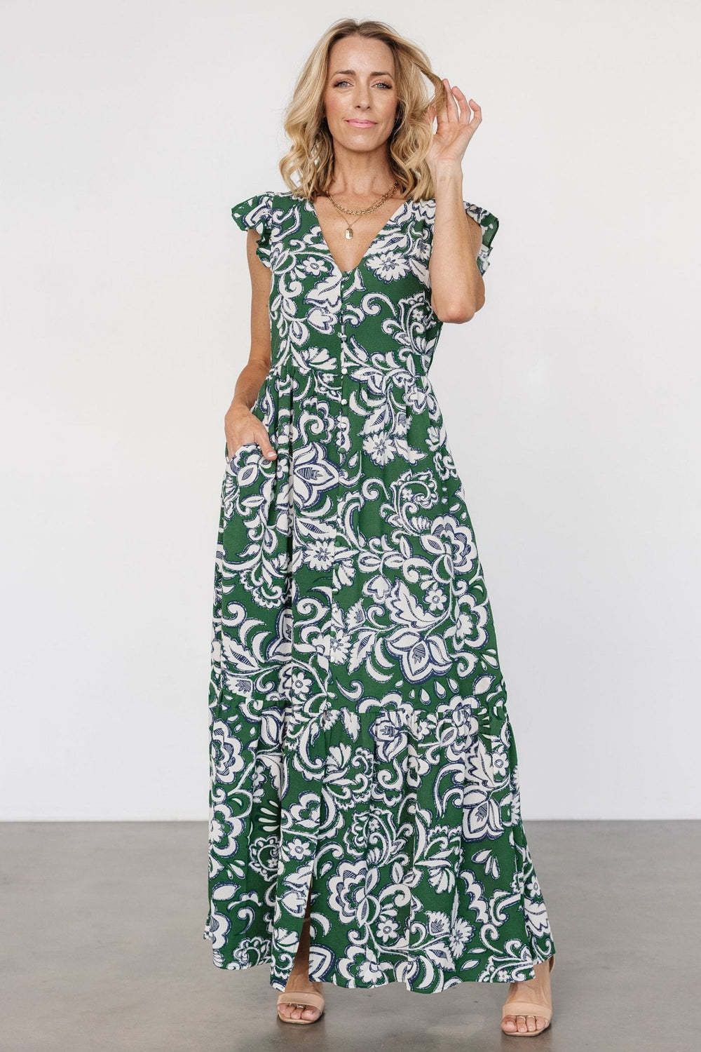 Kaia Button Maxi Dress | Baltic Born Green Print