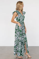 Kaia Button Maxi Dress | Baltic Born Green Print