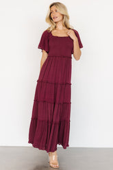 Lenora Smocked Dotted Maxi Dress | Baltic Born Wine