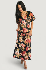 Milana Satin Maxi Dress | Baltic Born Black Floral