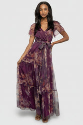 Nicola Tulle Maxi Dress | Baltic Born Aubergine Floral
